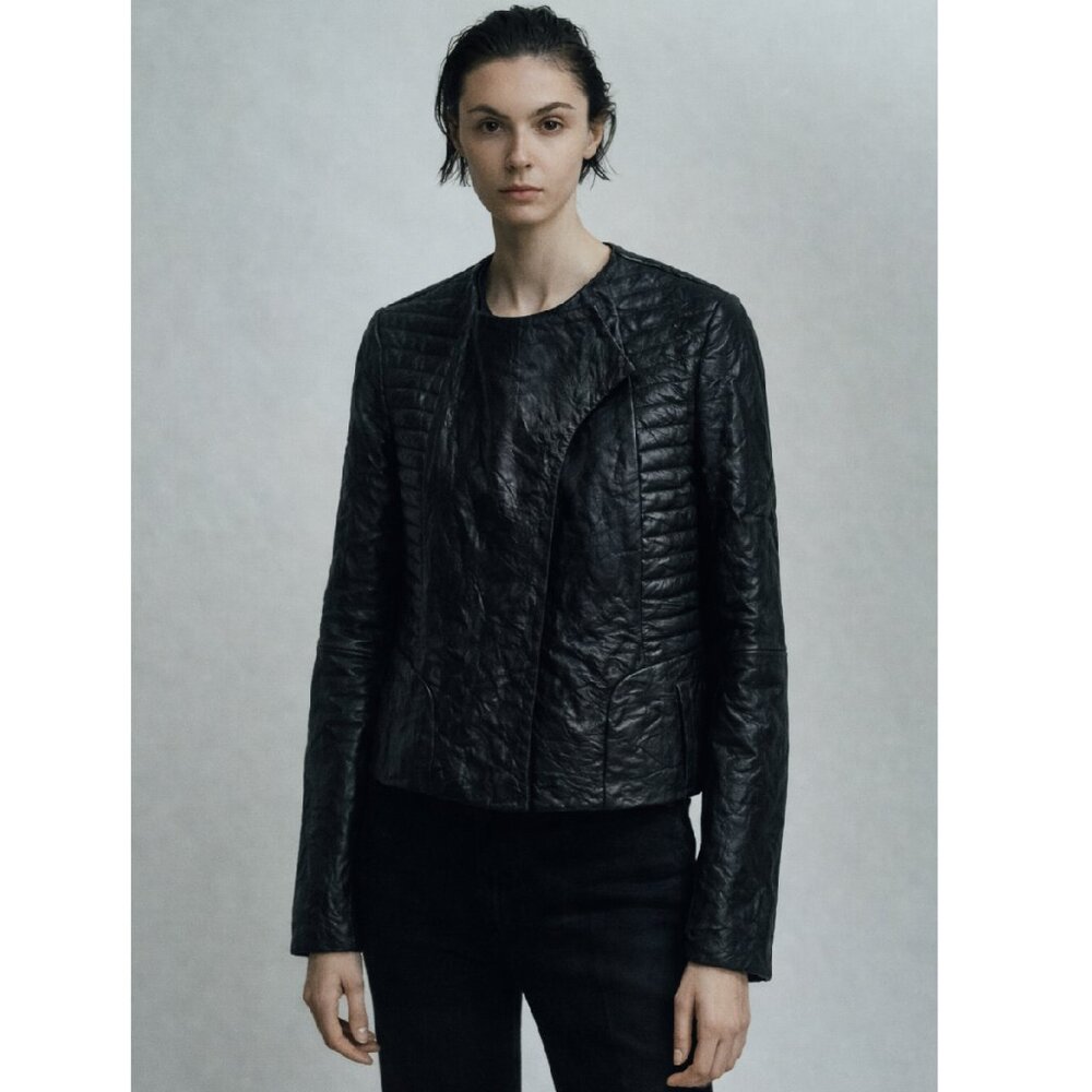 Partow Textured Black Italian Leather Jacket - one-of-a-kind!